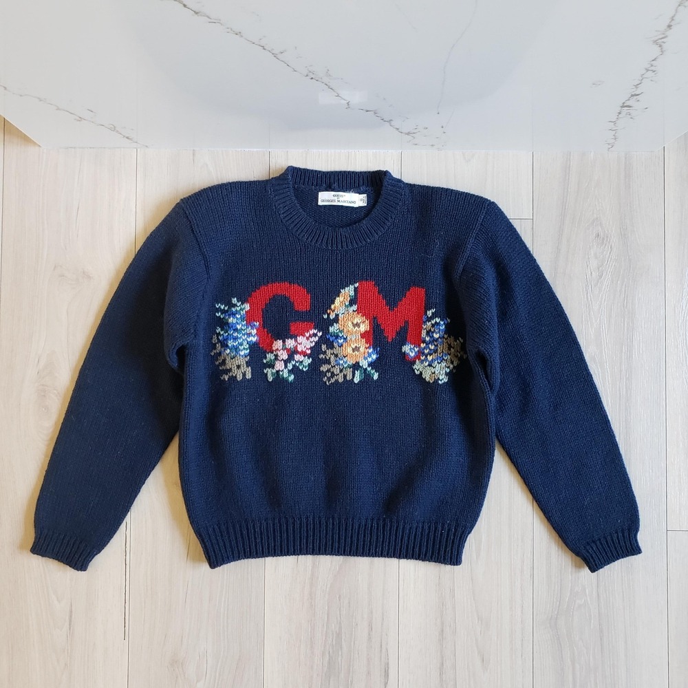 Vintage GUESS By Georges Marciano Sweater‎ Womens S Blue Floral Logo Pullover